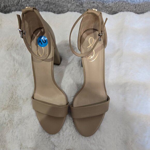 Sam Edelman Yaro Ankle Strap Dress Sandal Heel Classic Nude Leather Womens US 10 - Picture 9 of 11